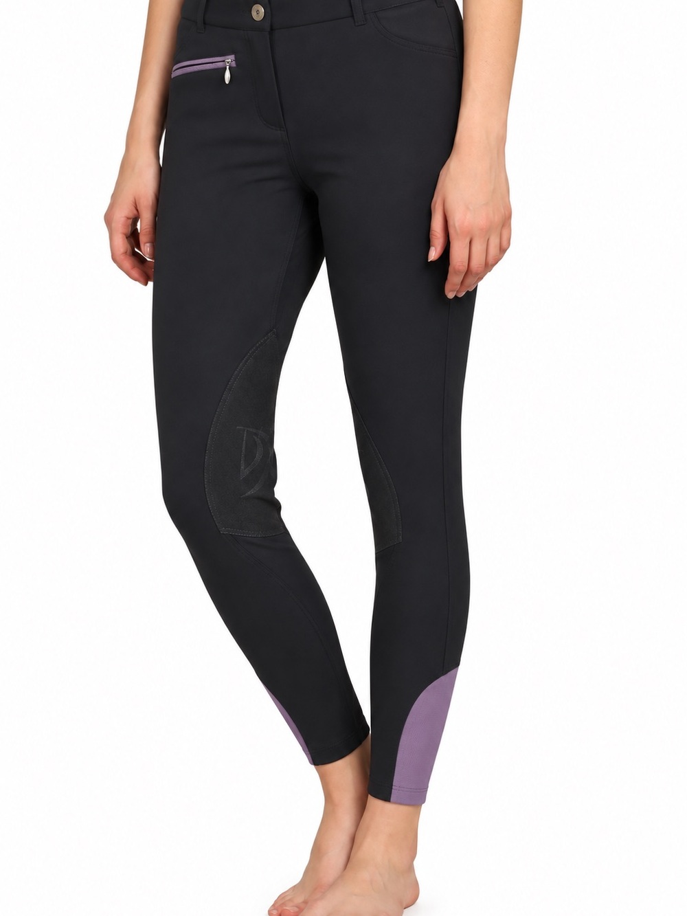 Devon Aire- Women’s Black Riding Tights with Lavender Accents. Size-28R